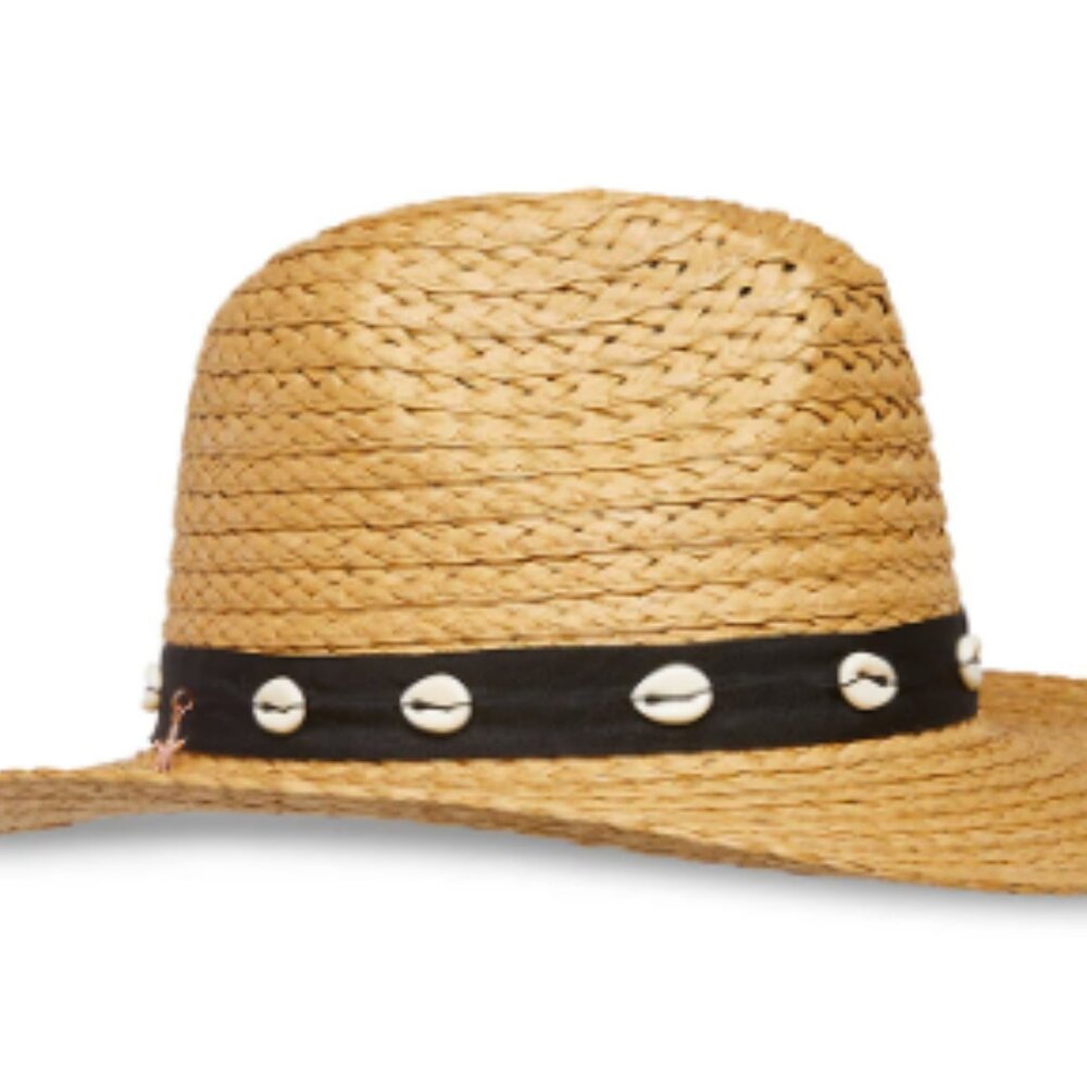 Steve Madden Tan Straw Festival Hat with Seashells -NWT